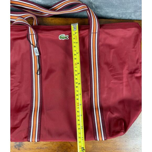 Lacoste Nylon Tote Bag Red Striped Webbed Straps Logo Shoulder Travel 16 X 11.5 - Picture 4 of 16